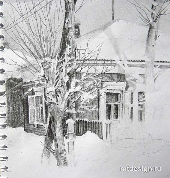 Зимние зарисовки карандашом