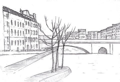 Городской пейзаж карандашом