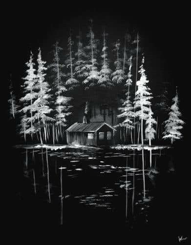 Пейзаж белым по черному