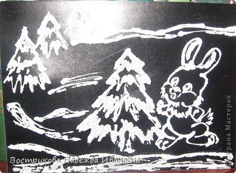 Зимний пейзаж на черном картоне (50 фото)