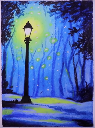 Зимний пейзаж с фонарем гуашью (49 фото)