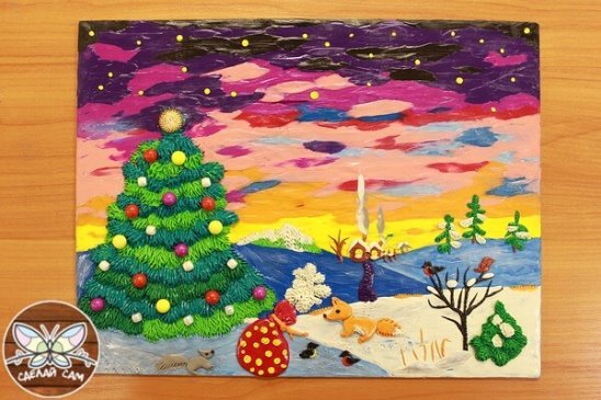 Зимний пейзаж из пластилина