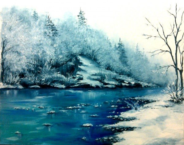 Зимняя река картина