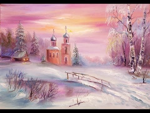 Храм зимой гуашь