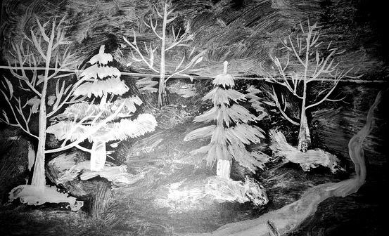 Рисование на темном фоне зима