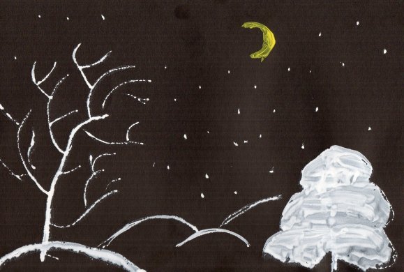 Новогодний пейзаж гуашью