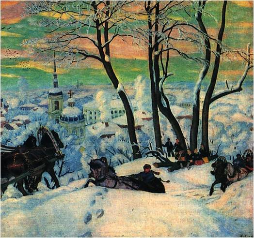 Борис Михайлович Кустодиев «заснеженный русский город» 1917