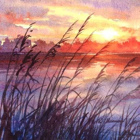 Этюды акварелью закат