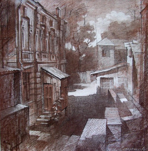 Уголь сангина соус архитектурный пейзаж