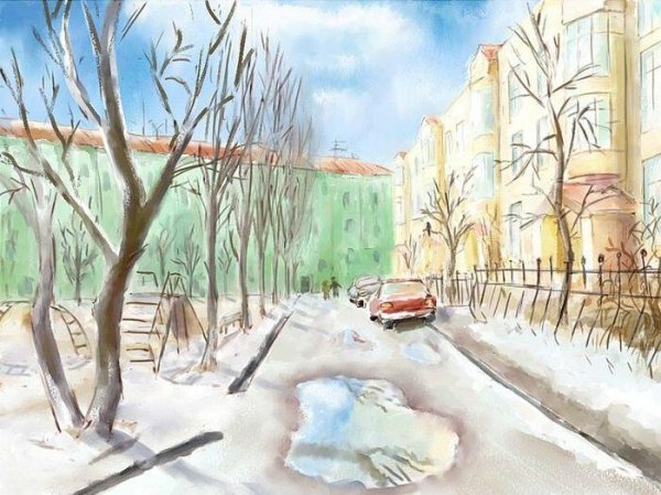 Городской пейзаж карандашом