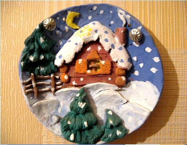 Поделка на пластилине лес зимой