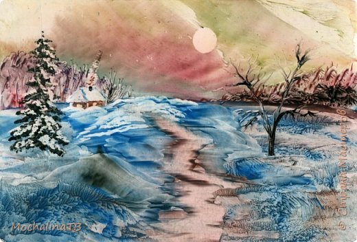Рисование восковыми мелками и акварелью зима