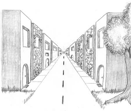 Линейная перспектива с одной точкой схода улица