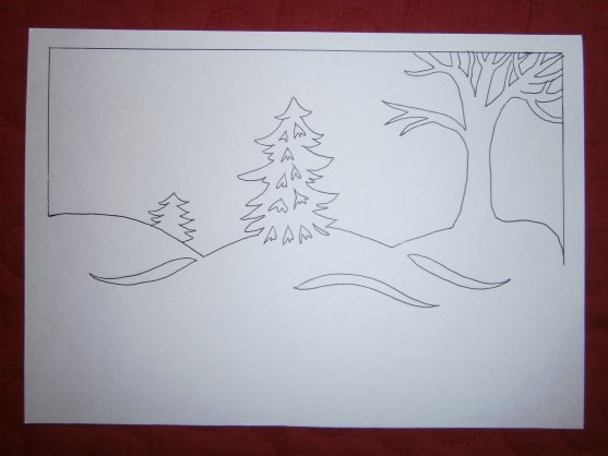 Зимний пейзаж раскраска для детей