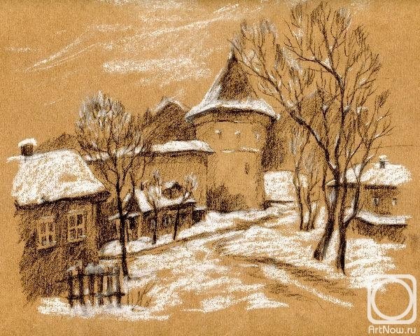 Графический пейзаж на тонированной бумаге