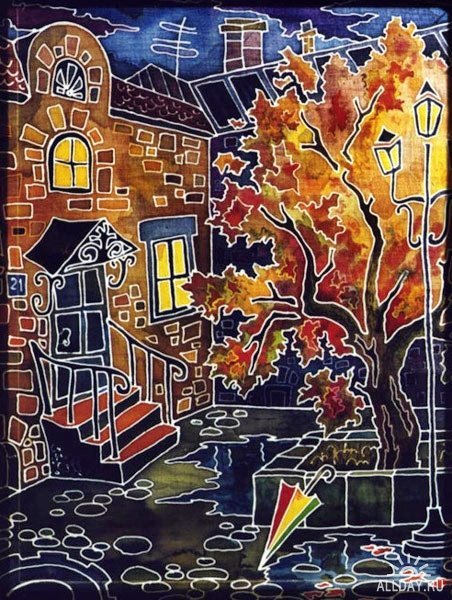 Городской пейзаж в технике граттаж