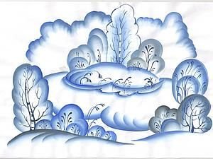 Зимний пейзаж в Гжельском стиле