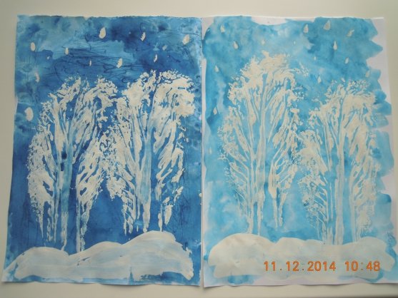 Зимний пейзаж рисунок нетрадиционный (50 фото)