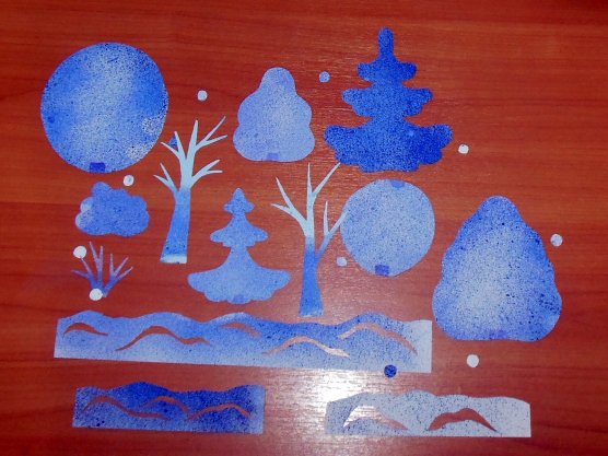 Зимний пейзаж набрызгом для детей (49 фото)