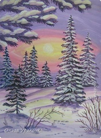 Рисунки зимы гуашью