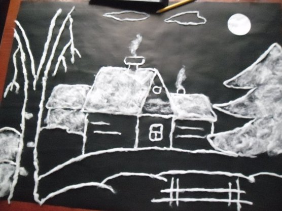 Зимняя аппликация с ватой