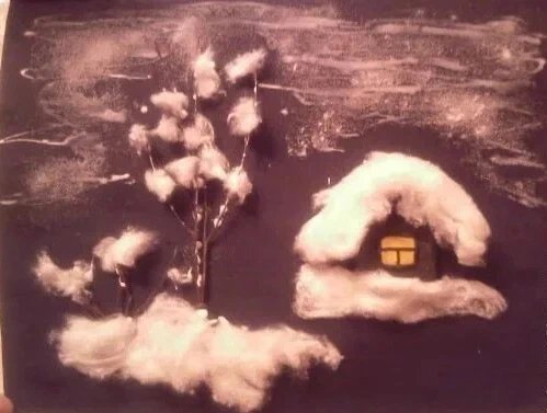 Зимняя аппликация из ваты