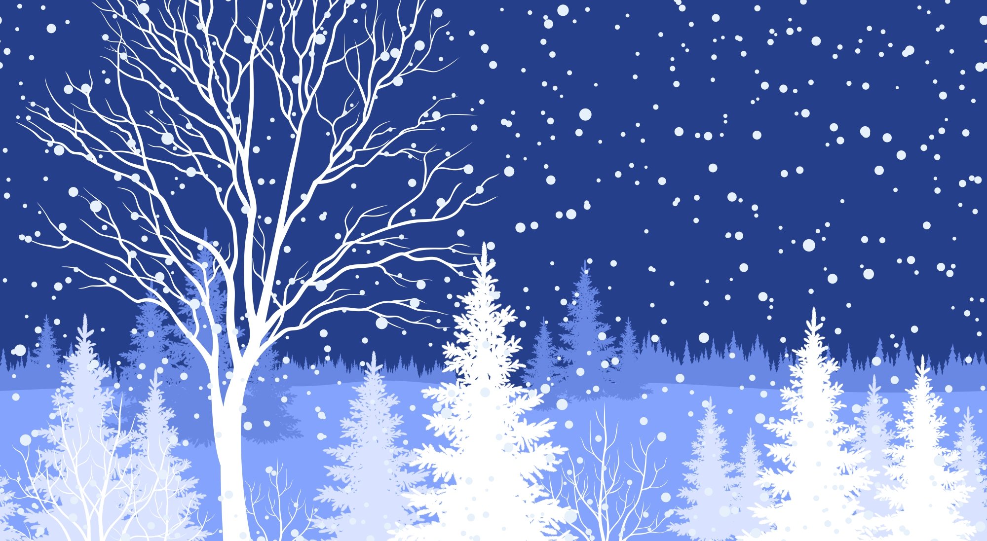 Рисуем зимний пейзаж на синем фоне