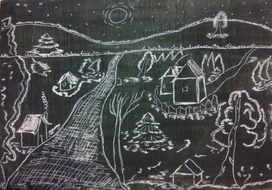 Зимняя ночь граттаж