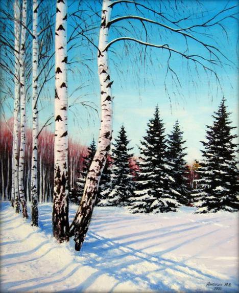 Зимний пейзажс беоезой