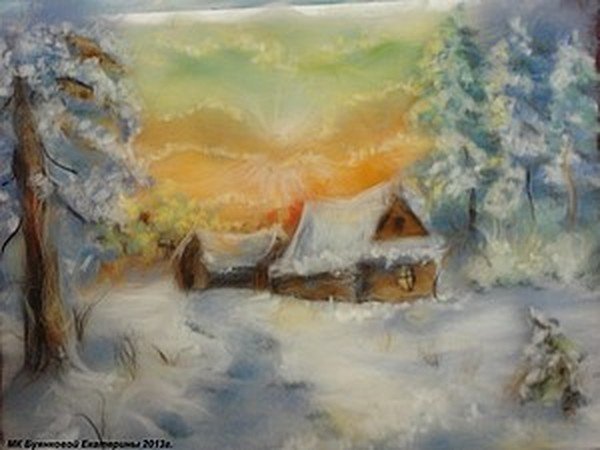 Шерстяная акварель зимний пейзаж Марины Аксеновой