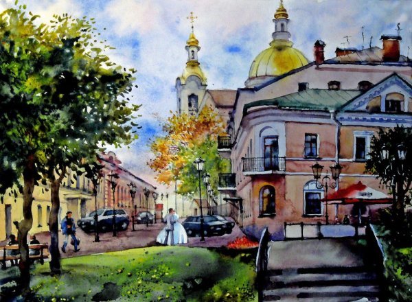 Игорь дубовой художник акварель городской пейзаж