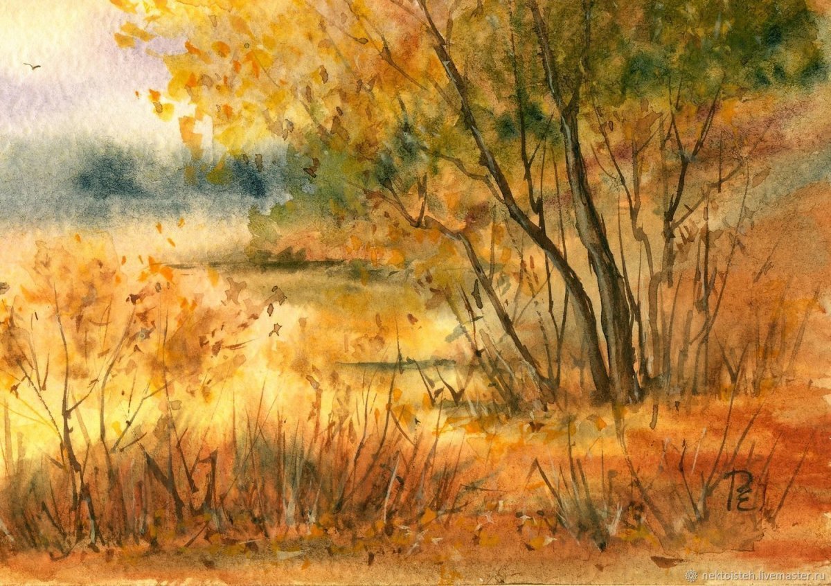 Осенний пейзаж акварелью
