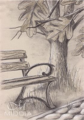 Осенний пейзаж цветными карандашами