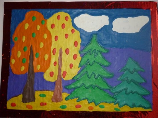 Рисование пластилином осень