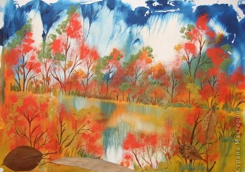 Осенний пейзаж техника монотипия