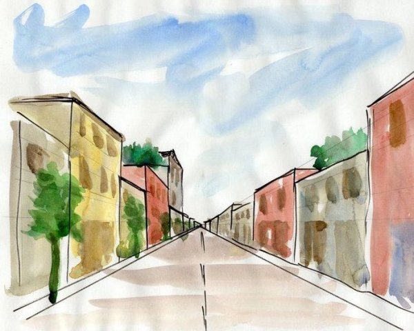 Линейная фронтальная перспектива улицы