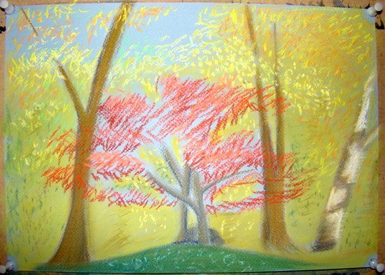 Рисование восковыми мелками осень