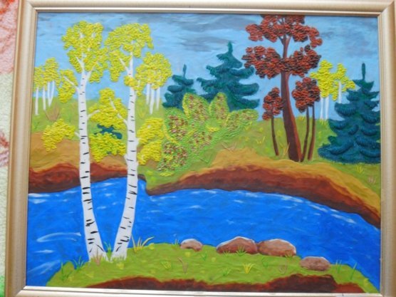 Пейзаж пластилином на картоне