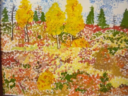 Золотая осень в технике пуантилизм