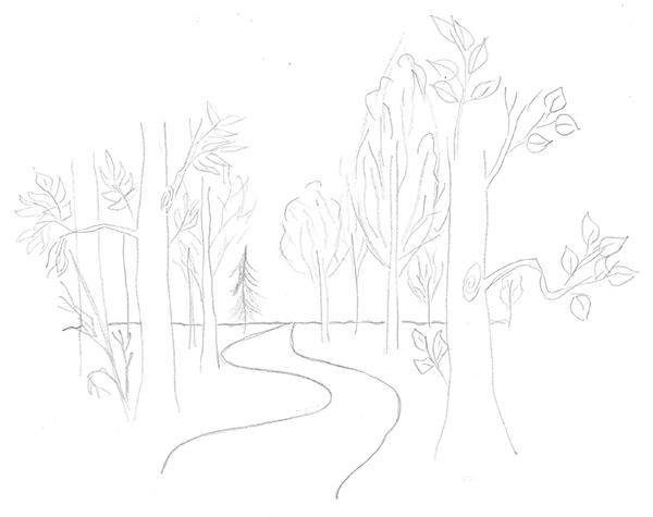 Осенний пейзаж карандашом