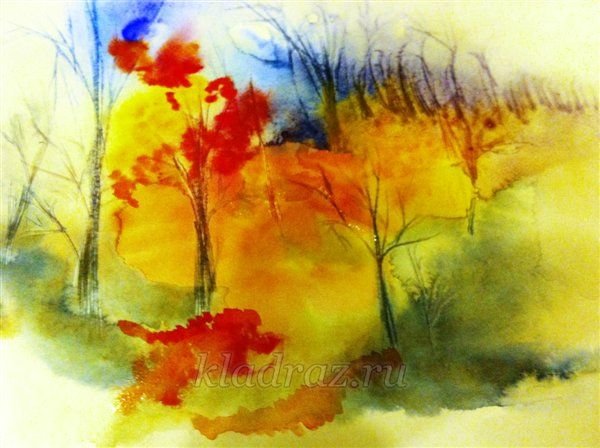 Рисование по мокрому листу осень