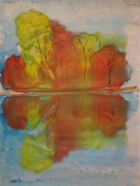 Рисование монотипия осень