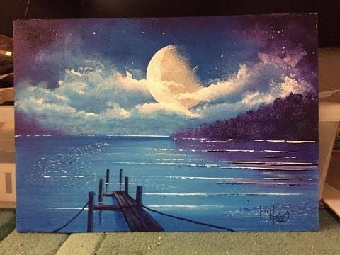 Ночное море акварелью