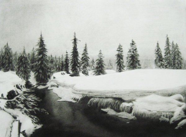 Живопись сухой кистью пейзаж