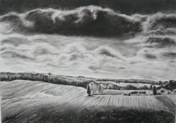 Пейзаж в технике сухая кисть