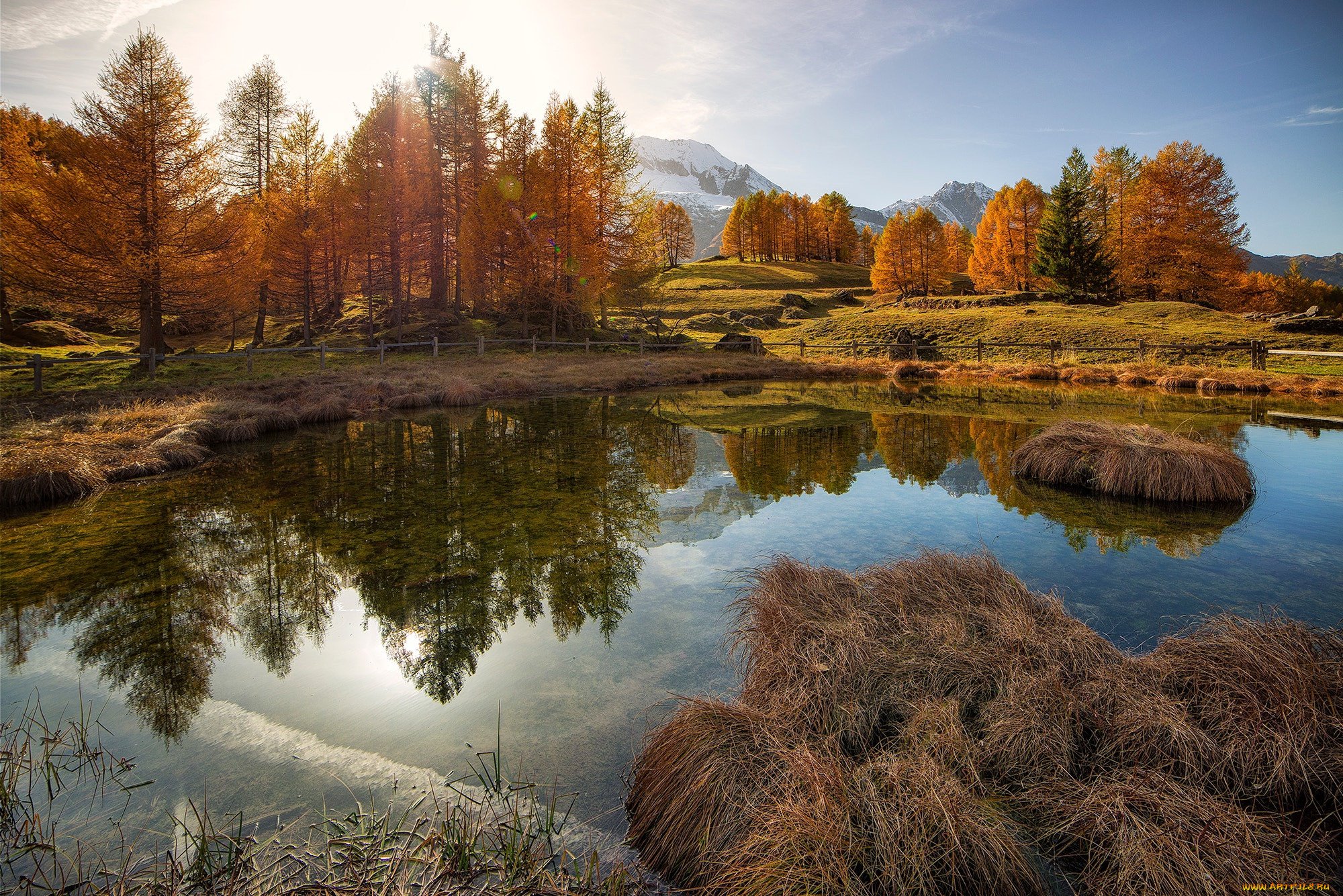 Осень река отражение