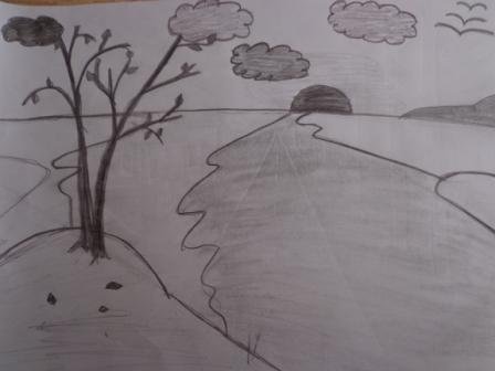 Осенний пейзаж рисунок карандашом