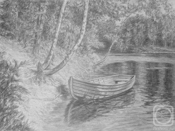 Речной пейзаж карандашом