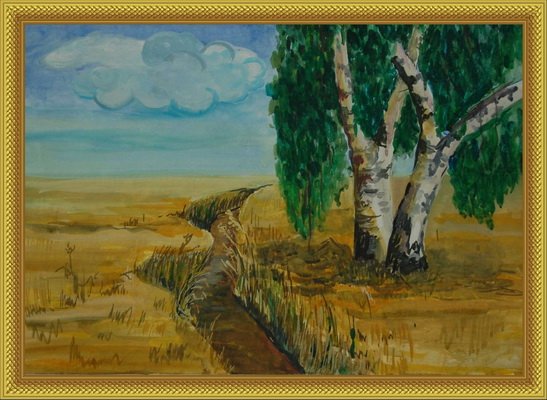 Детский рисунок Лермонтова пейзаж с озером 1825