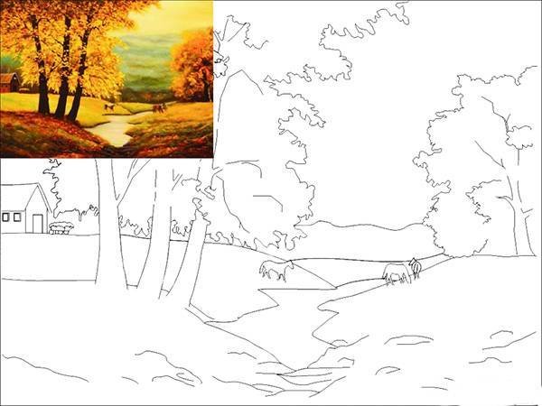 Холст с контуром пейзаж